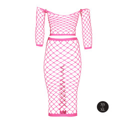 Ouch! Glow Bustier et Robe Filet Épaules dénudées Rose Fluo